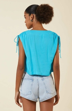 BLUSA DCT V FRANZIDO OMBROS TURQUESA - comprar online