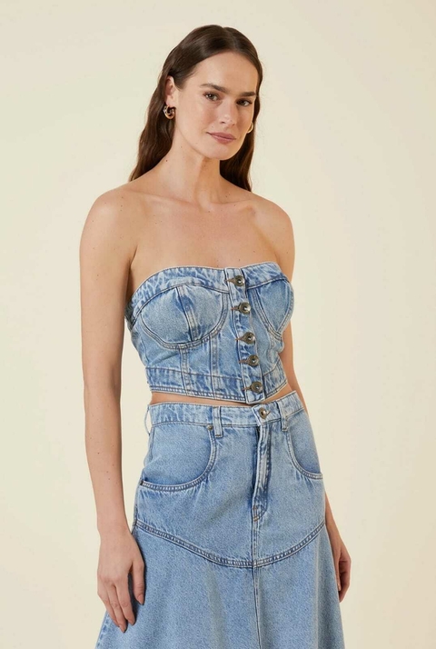 TOP RETRO BOTOES FRENTE JEANS JEANS MEDIO