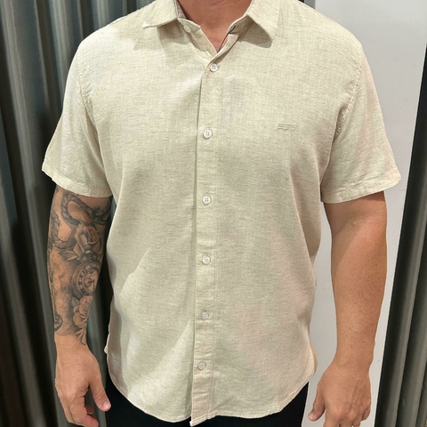 CAMISA CASUAL LINHO KINGEJOE MANGA CURTA NATURAL P