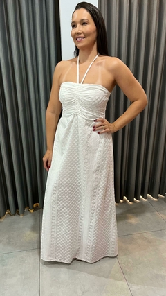 VESTIDO LONGO VISCOSE BORDADA BRANCO