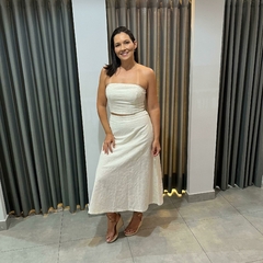 SAIA MIDI LINHO BORDADO OFF WHITE