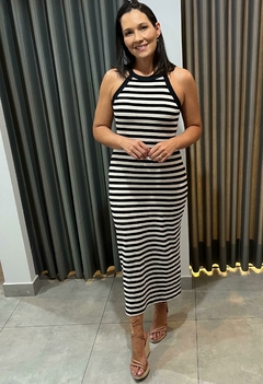 VESTIDO CANELADO LISTRADO 523.013 / PRETO / P