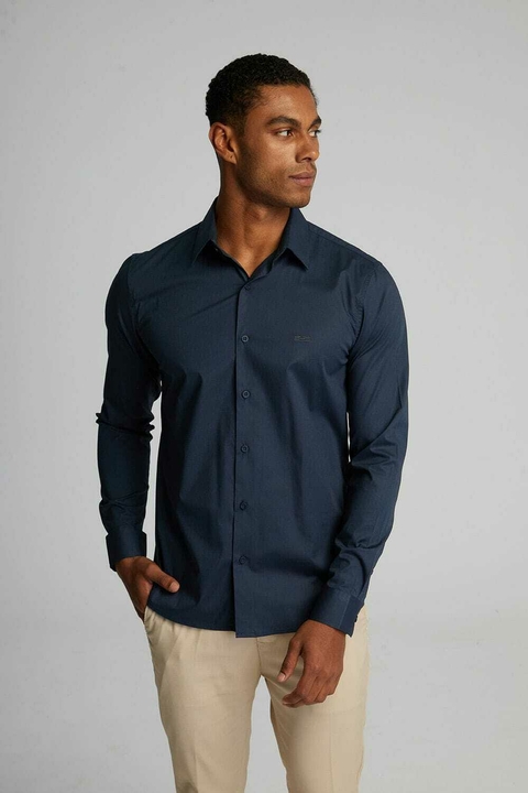 CAMISA SOCIAL KINGEJOE MANGA LONGA MARINHO P