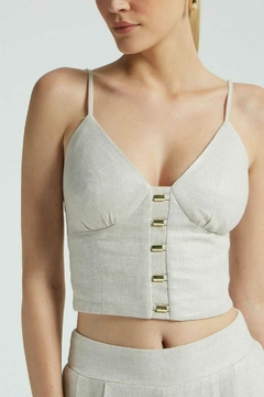 CROPPED LINHO C/ FOIL DET METAL PRATA - comprar online