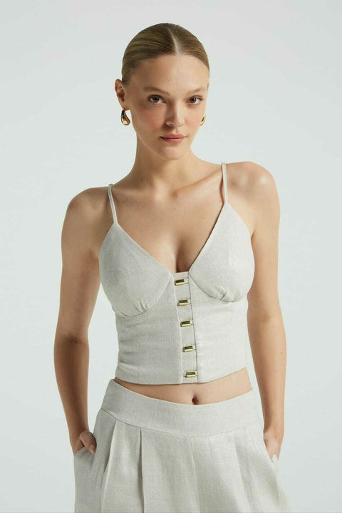 CROPPED LINHO C/ FOIL DET METAL PRATA