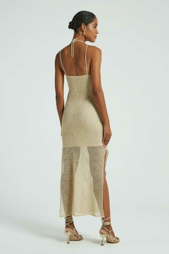 VESTIDO LONGO PONTO REDE TRICOT OFF/DOURADO na internet