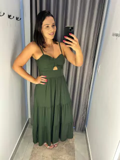 VESTIDO FEM ROUPARIA VERDE COM RECORTE - comprar online