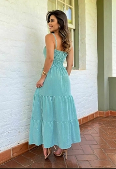 VESTIDO FEM ROUPARIA LISTRAS VERDE E BRANCO - Rouparia Conceito