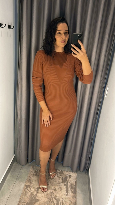 VESTIDO TRICOT MG LONGA MARROM CARAMELADO - comprar online