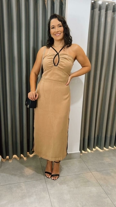 VESTIDO BICOLOR BEGE ESCURO / PRETO - comprar online