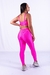 Conjunto Fitness Top Frente Única e Calça Básica Rosa Neon Canelado - comprar online