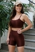 Conjunto Fitness Top Básico Viés e Short Básico Compressão Café