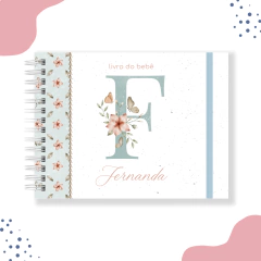Livro do bebê - Monograma floral verde