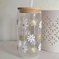 Vasos de Vidrio con Tapa de Bambú y Pajilla Reutilizable