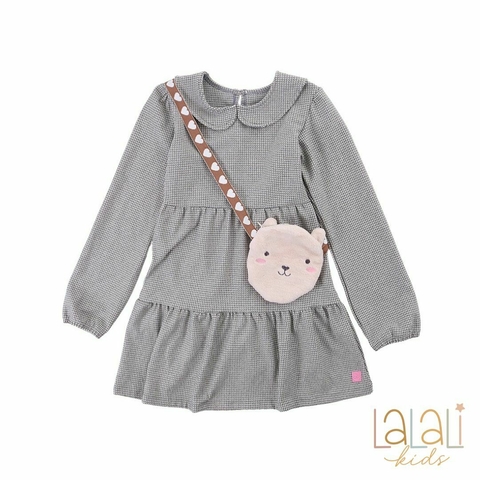 Vestido Infantil Xadrez com Bolsa de Urso - comprar online
