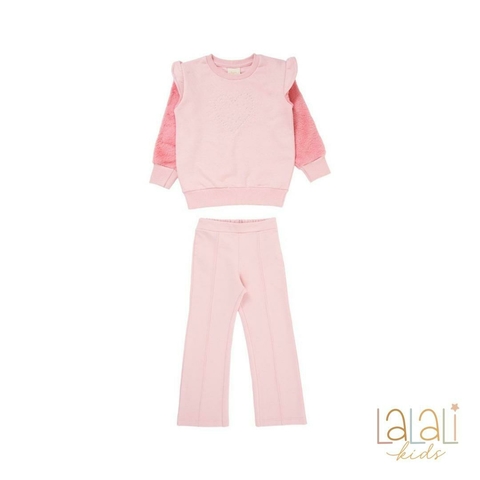 Conjunto Infantil Feminino Rosa com Coração em Strass - comprar online