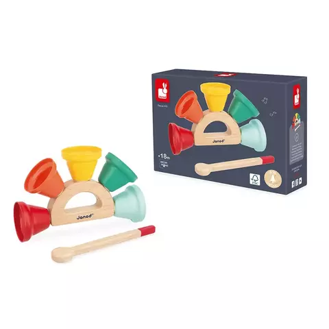 Sinos GIOIA Janod – Brinquedo Musical de Madeira para Bebês a partir de 18 meses | Coordenação Motora e Estímulo Musical