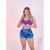 Short Jeans Feminino Curto Barra Dobrada com 4 Botões - Pop Wear