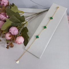 PULSEIRA TREVO 4 FOLHAS VERDE BANHADA A OURO na internet