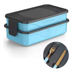 Marmita Lancheira Dupla Fit Prática com Divisórias e Talheres - comprar online