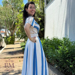 Chemisiê Longo, Viscose, Estampa Geométrica Azul, Forro, Cinto Faixa, Bolso, Menina Bella BM1307A - comprar online