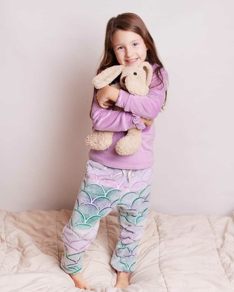 Pijama Polar Sirena Luminoso + gomita pelo