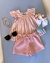 "Pink Charm" Children's Set with Striped Blouse and Textured Shorts