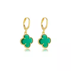 Brinco Argolinha Trevo Verde Esmeralda Inspiração Van Cleef & Arpels - Yakar Semijoias
