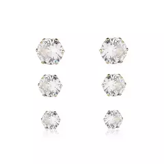 Trio de Brincos Ponto de Luz em Zircônia Cristal