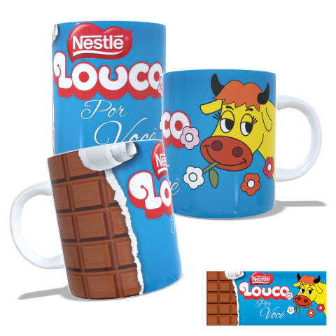 Caneca Dia dos namorados Chocolate Louco por você + Caixa de presente branca