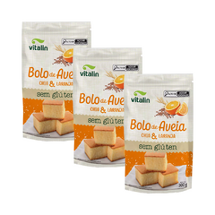 Kit com 3 Pacotes de Mistura para Bolo de Aveia, Chia e Laranja sem Glúten de 300g cada - Vitalin
