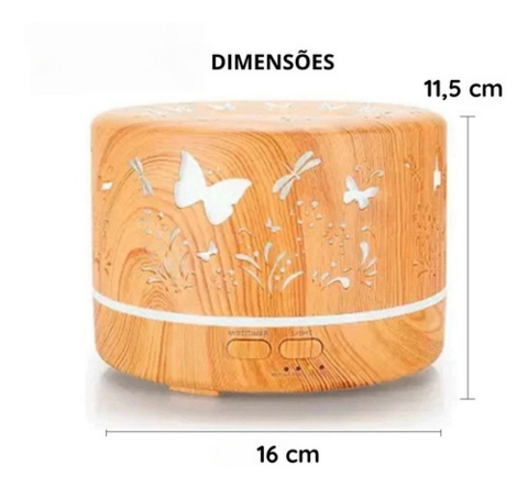 UMIDIFICADOR DIFUSOR E AROMATICO DE AR 700ML MADEIRA REDONDO COM LED 7 CORES