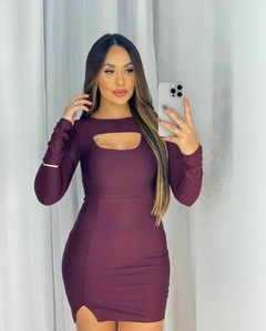 Vestido Manga Longa com Fenda