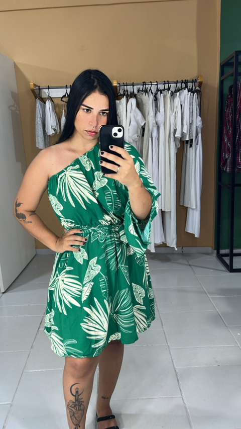 Macaquinho Manga Única Estampa Verde