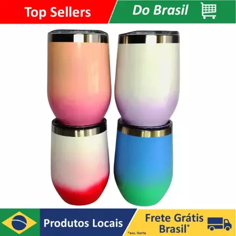 Copo Cuia Térmica 350ml Em Inox Com Tampa Acrílica, Duas Cores