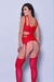 Macacão rendado vermelho com alça, desenhos por toda a peça e abertura na lateral - YAFFA Lingerie (Y1401V) - comprar online