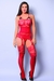 Macacão rendado colorido sem mangas com detalhes floridos e lacinho - Vermelho - YAFFA Lingerie (Y1093V) - Utilidades Shopping