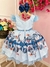 Vestido Infantil Azul Florido Busto Nervura Cinto de Pérolas (2844AZ) - loja online