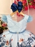 Vestido Infantil Azul Florido Busto Nervura Cinto de Pérolas (2844AZ) - comprar online