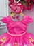 Vestido Infantil Barbie Rosa Chiclete Com Cinto de Pérolas (3276RR)