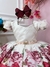 Vestido Infantil Marfim Florido Busto Nervura Cinto Pérolas (2844MV) - Utilidades Shopping