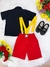 Conjunto Camisa Preta e Short Vermelha C/ Susp. Mickey (3546PT)