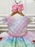 Vestido Infantil Rosa Princesas Peito Nervura Cinto Pérolas (0613RS) - loja online