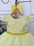 Vestido Infantil Amarelo C/ Renda e Cinto de Pérolas e Laço (1053AM) - comprar online