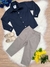 Conjunto Social Camisa Azul Marinho e Calça Sarja Caqui (3416AM) - comprar online