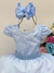 Vestido Infantil Azul C/ Renda Cinto Pérolas Luxo Batizado (602AB) - loja online
