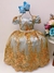 Vestido Infantil Azul Bebê C/ Renda Dourada Realeza Pérolas (2134AB)