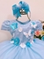 Vestido Infantil Azul C/ Renda e Aplique Borboletas e Flores (3544AL)