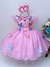 Vestido Infantil Rosa Aplique Borboletas e Flores Luxo (2232R2)