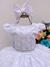 Vestido Infantil Branco Bolinhas Cinto Strass C/ Pérolas Luxo (4473BL)